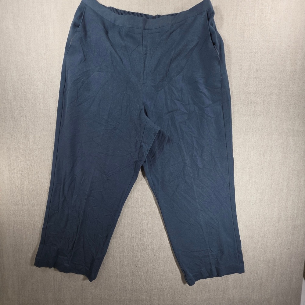 Alfred Dunner Pants Women 14P Navy Blue Petite Elastic Waist Straight Leg Pocket